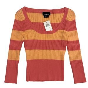 NWT It’s Our Time Womens Medium Y2K Wide Striped Sweater Orange Watermelon